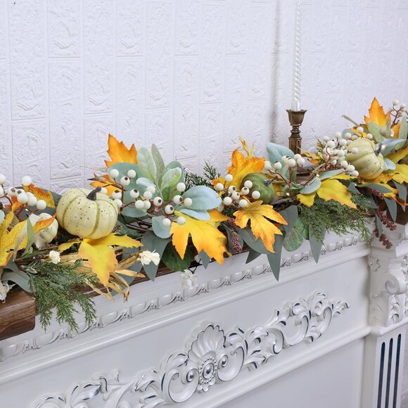 6 Ft Fall Garland for Mantle Fall Decorations for Home Porch Fall Maple Leaves G - Picture 2 of 9